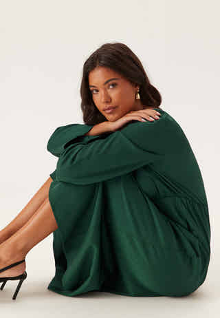 Boatneck Satin Midi Dress