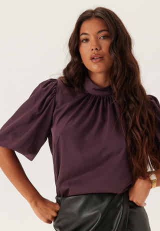 Chimney Collar Puff Sleeve Blouse