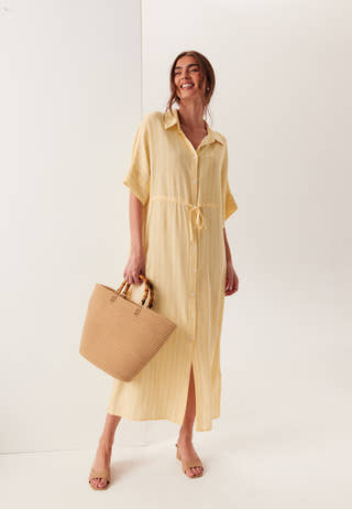 Drawstring Viscose Shirt Dress