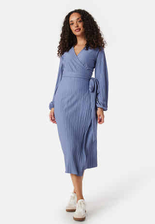 Pleated Wrap Midi Dress