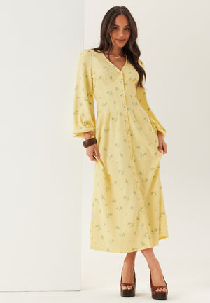 Midi Button Volume Sleeve Dress