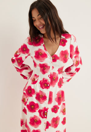 Midi Button Volume Sleeve Dress