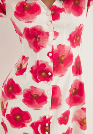 Midi Button Volume Sleeve Dress