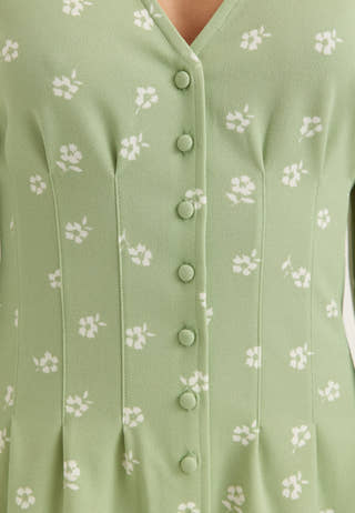 Mini Button Volume Sleeve Dress
