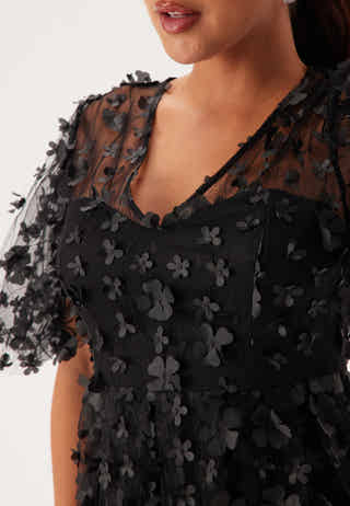 3D Floral Butterfly Sleeve Dress