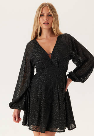 3D Lurex Raglan Sleeve Short Dress