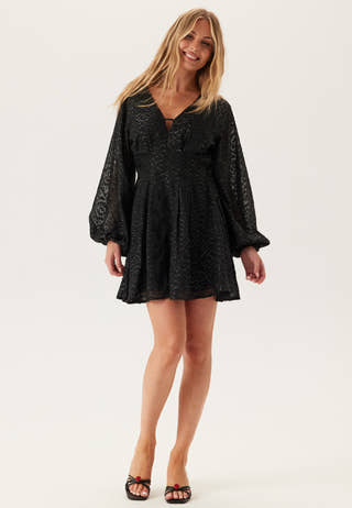 3D Lurex Raglan Sleeve Short Dress