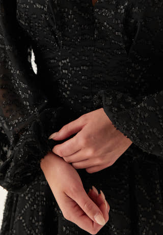 3D Lurex Raglan Sleeve Short Dress