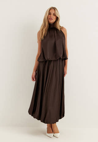Bubble-Hem Halterneck Satin top
