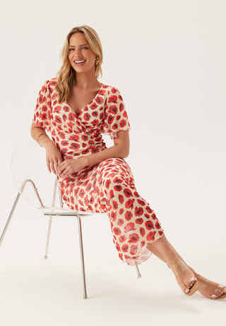 Butterfly Sleeve Mesh Ankle Dress