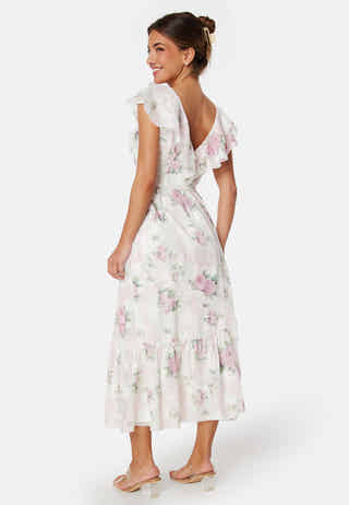 Flounce Jacquard Midi Dress