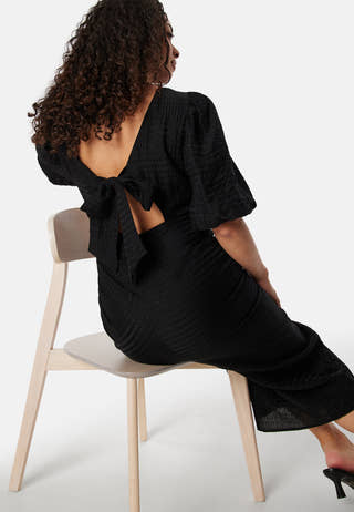 Balloon Sleeve Bow Midi Dress