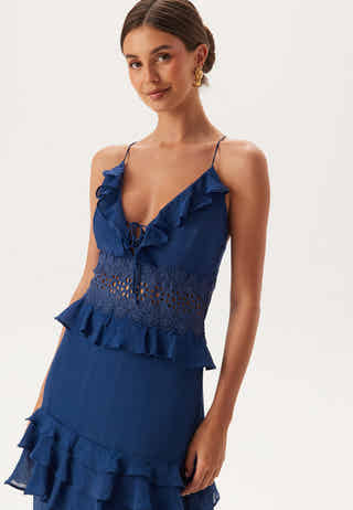 Crochet Waist Flounce Maxi Dress