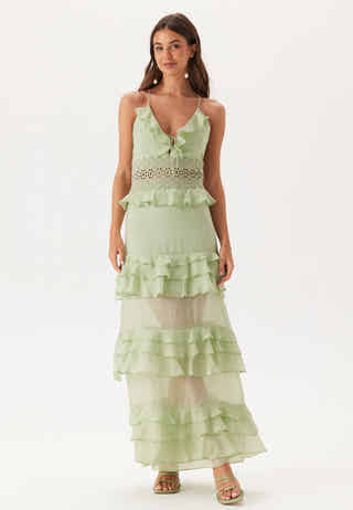 Crochet Waist Flounce Maxi Dress