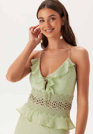 Crochet Waist Flounce Maxi Dress