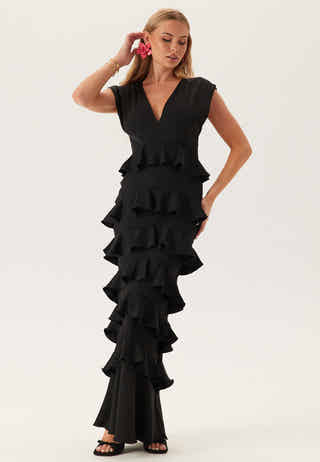 Deep V-Neck Flounce Gown