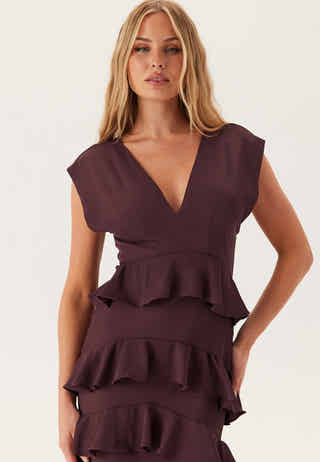 Deep V-Neck Flounce Gown