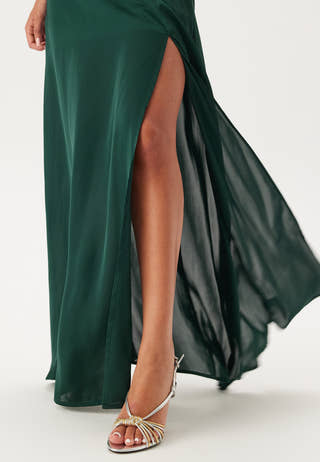 Drapy-Back Slit Satin Gown
