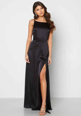Drapy-Back Slit Satin Gown