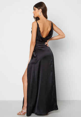 Drapy-Back Slit Satin Gown