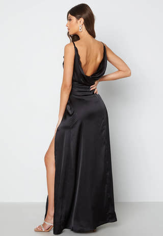 Drapy-Back Slit Satin Gown