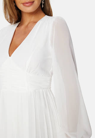 Pleated L/S Chiffon Dress