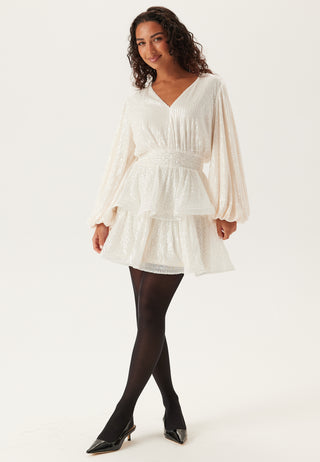 Flounce Balloon Sleeve Sequin Dress