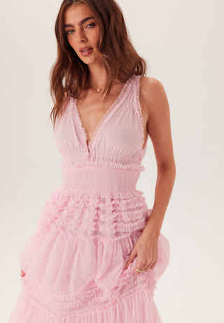 Frill Dotted Tulle Gown