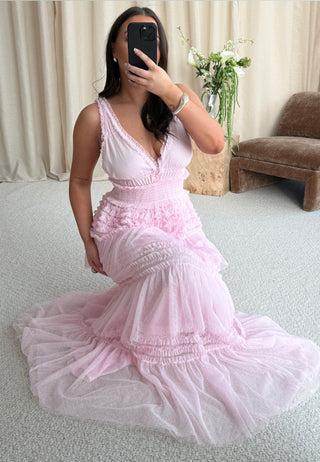 Frill Dotted Tulle Gown