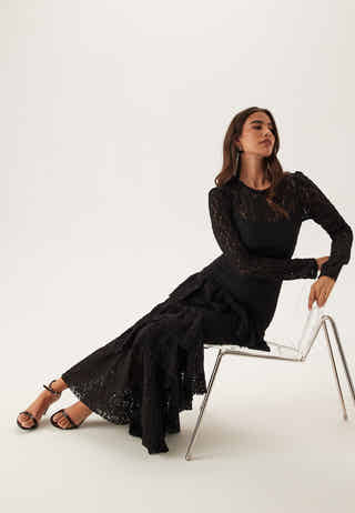 Frill Lace Long Sleeve Maxi Dress