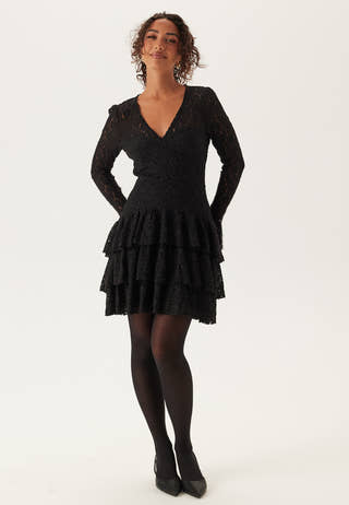 Frill Lace Long Sleeve Short Dress