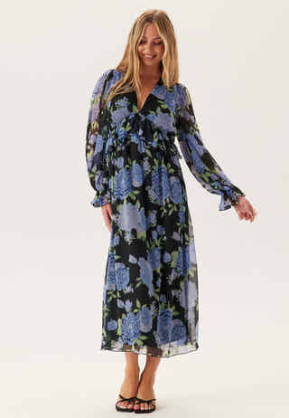 Frill L/S Chiffon Midi Dress