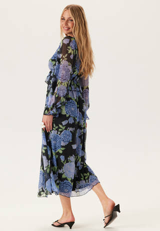 Frill L/S Chiffon Midi Dress