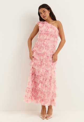 Frill Mesh Maxi Dress