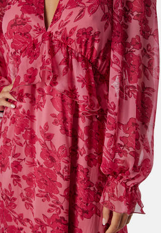 Frill L/S Chiffon Midi Dress