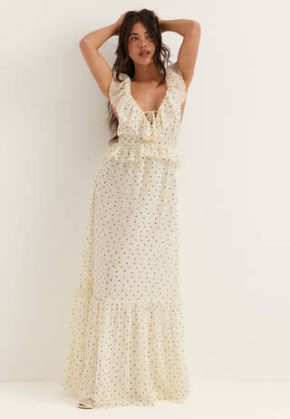 Frill Tie Back Chiffon Maxi Dress