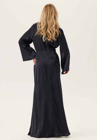 High Neck Wide Sleeve Satin Gown