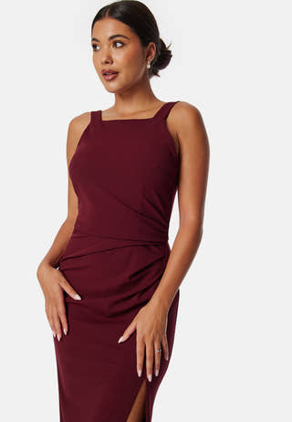 Square neck slit maxi dress