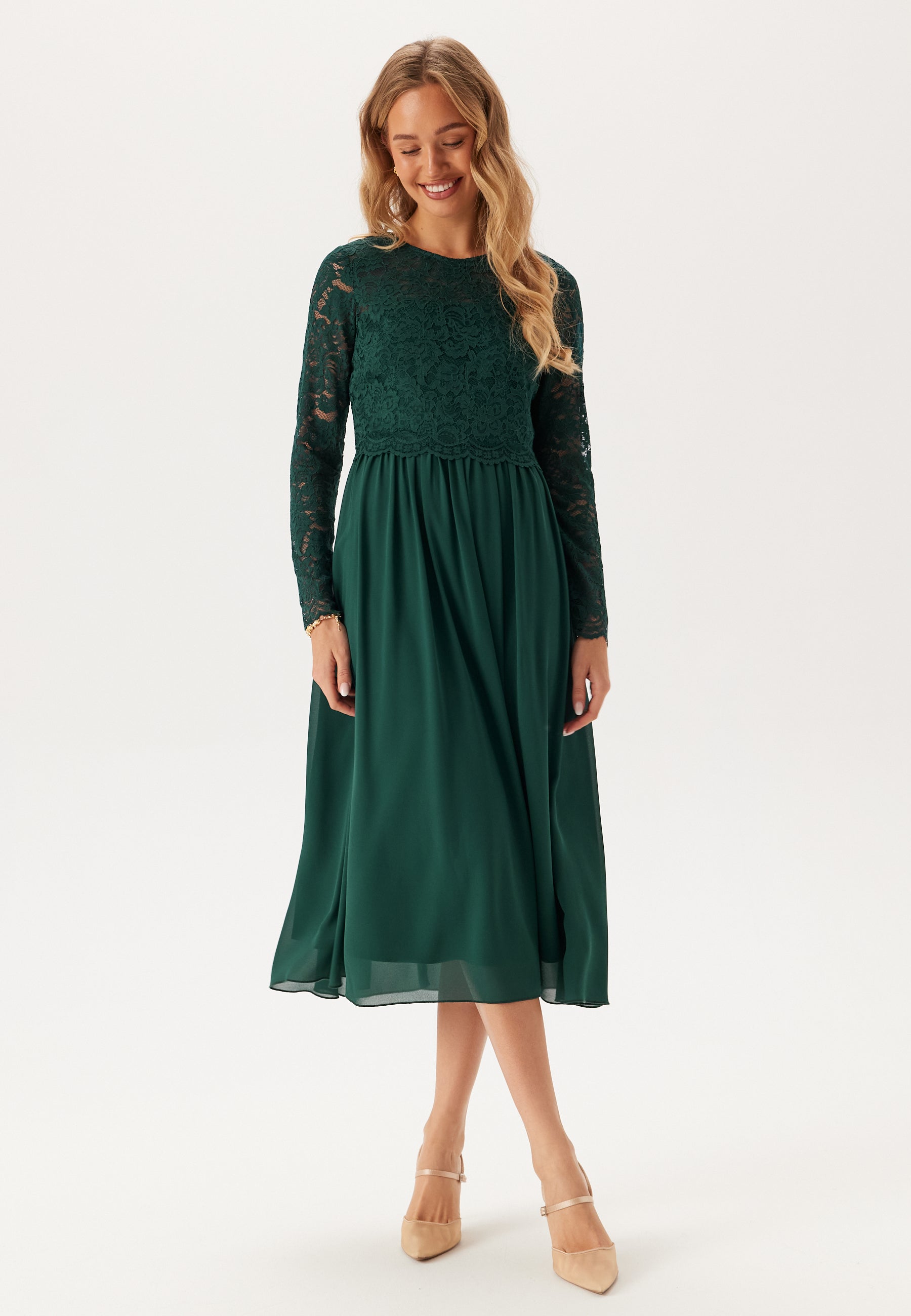 Bubbleroom occasion Lace Long Sleeve Midi Dress Christmas dresses Green Bubbleroom occasion Lace Long Sleeve Midi Dress Christmas dresses Green