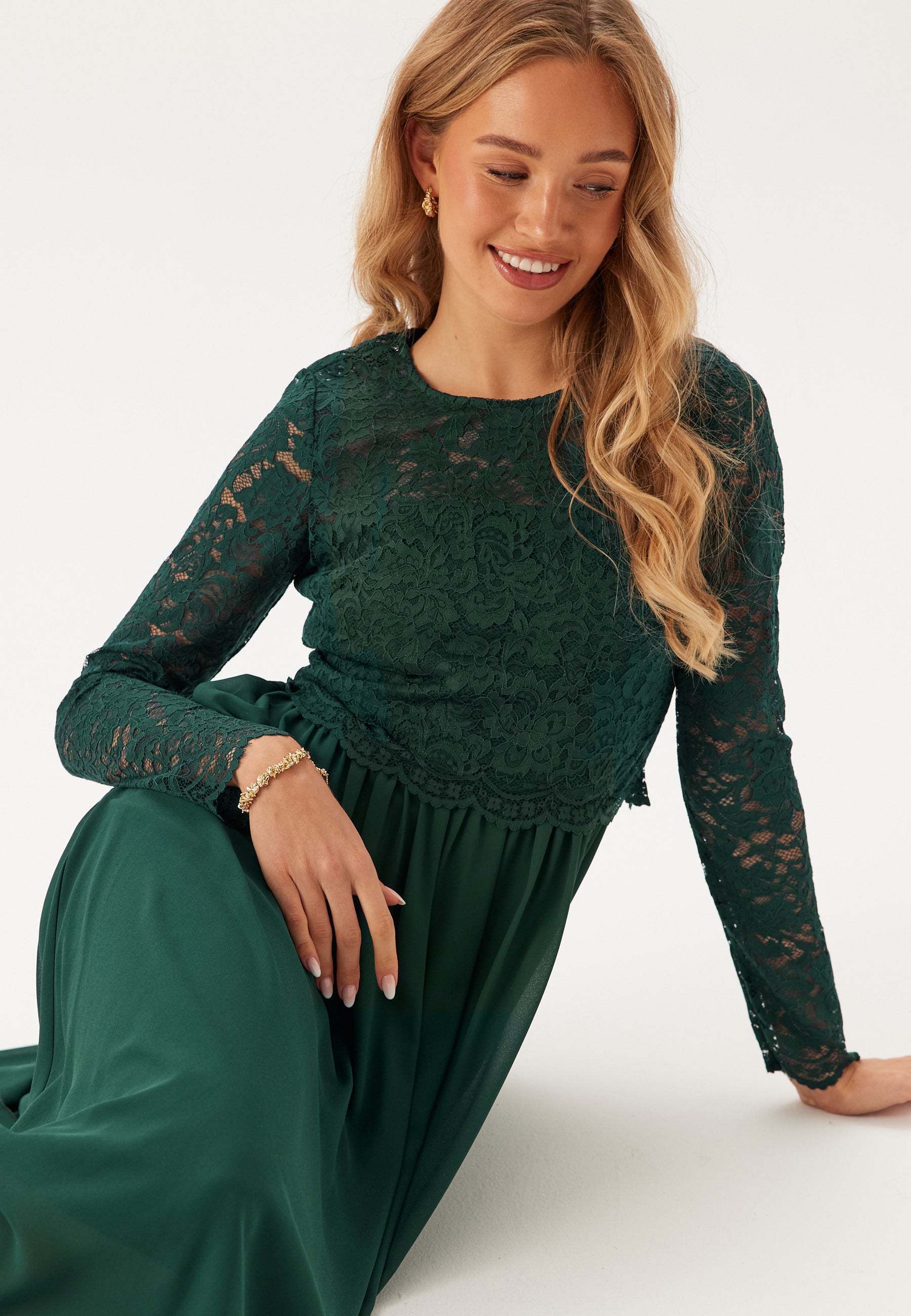 Bubbleroom occasion Lace Long Sleeve Midi Dress Christmas dresses Green Bubbleroom occasion Lace Long Sleeve Midi Dress Christmas dresses Green