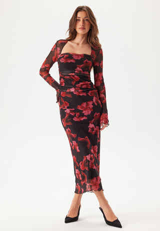 Mesh Ruched Ankle Dress