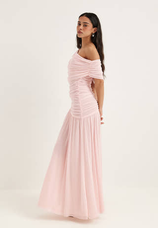 Off Shoulder Mesh Maxi Dress