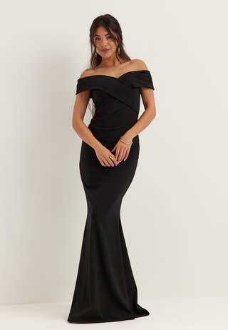Off Shoulder Pleat Maxi Dress