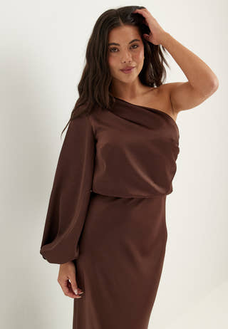 One Shoulder Satin Gown