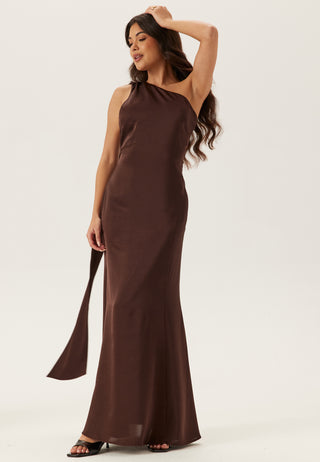 One Shoulder Scarf Satin Gown