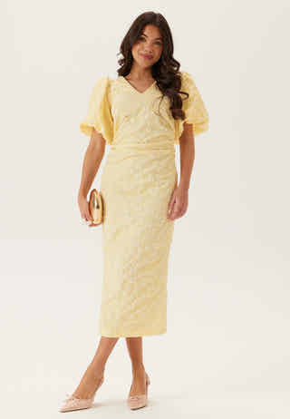 Puff Sleeve Jacquard Midi Dress