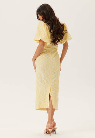 Puff Sleeve Jacquard Midi Dress