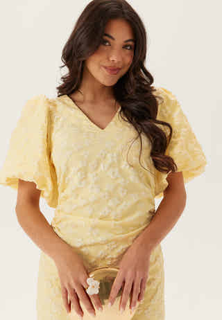 Puff Sleeve Jacquard Midi Dress