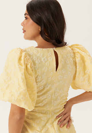 Puff Sleeve Jacquard Midi Dress