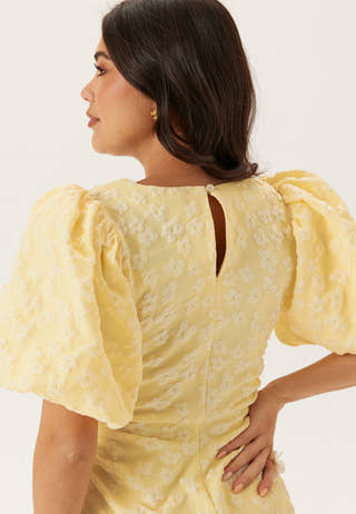 Puff Sleeve Jacquard Midi Dress